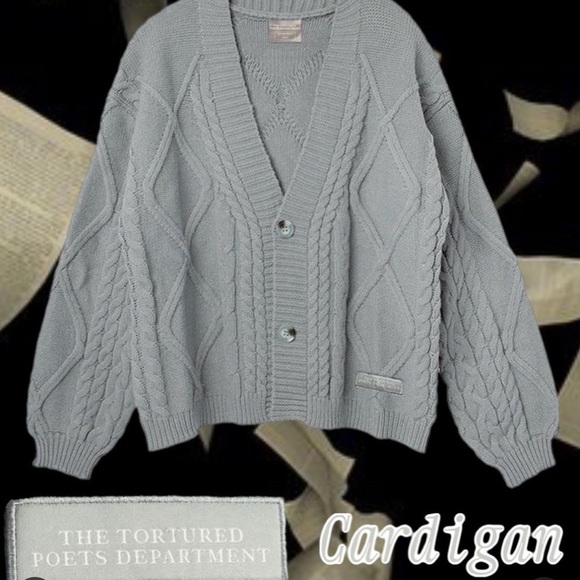 The Tortured Poets Department Gray Cardigan M/L Taylor Swift TTPD RARE - Picture 5 of 8